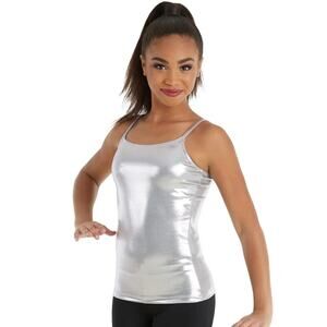 Dance Camisole Top Small Adult Balera Silver Metallic Jazz Tap Tank Camisole